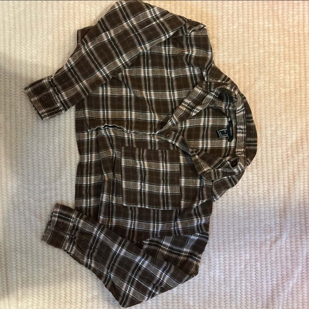 Forever 21 Brown Plaid Cropped Shirt
